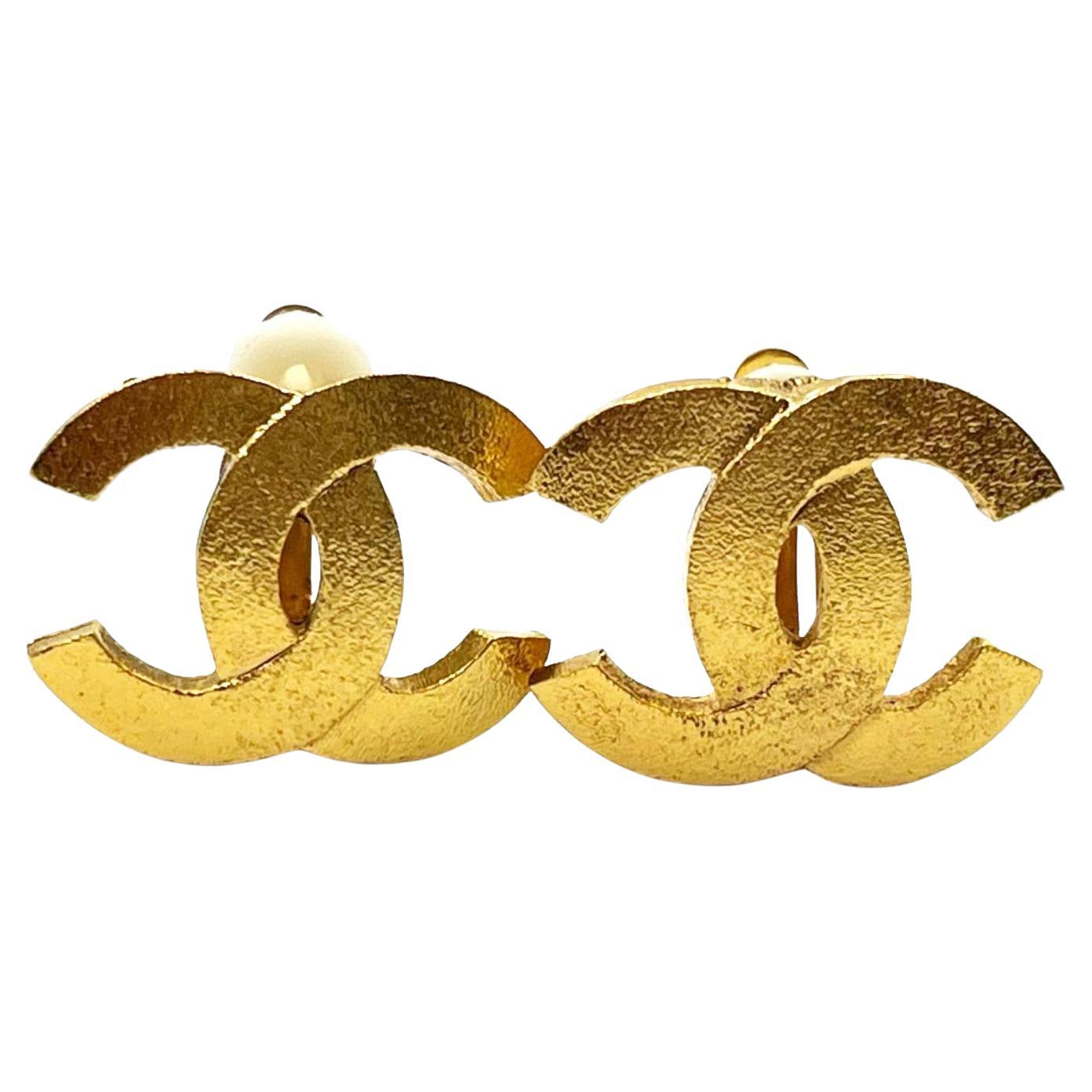 Chanel Gold Plated Gold Matte Texture Clip on Earrings  For Sale