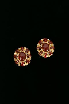 Chanel Gold Plated Metal and Red Glass Paste Clip Earrings