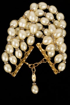 Chanel Gold Plated Metal Bracelet with Pearly Beads