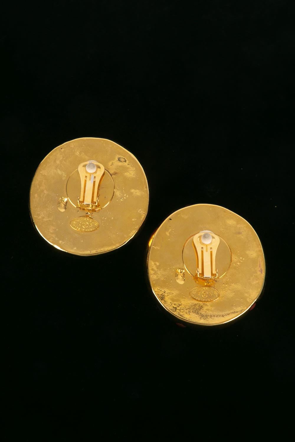 Artist Chanel Gold-Plated Metal Clip Earrings Paved with Resin Cabochons For Sale