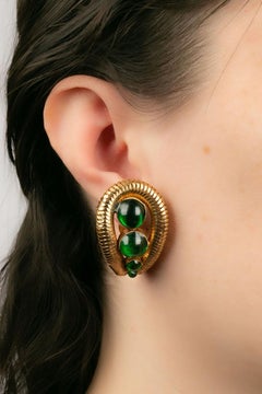 Chanel Gold Plated Metal Earrings with Glass Paste Cabochons