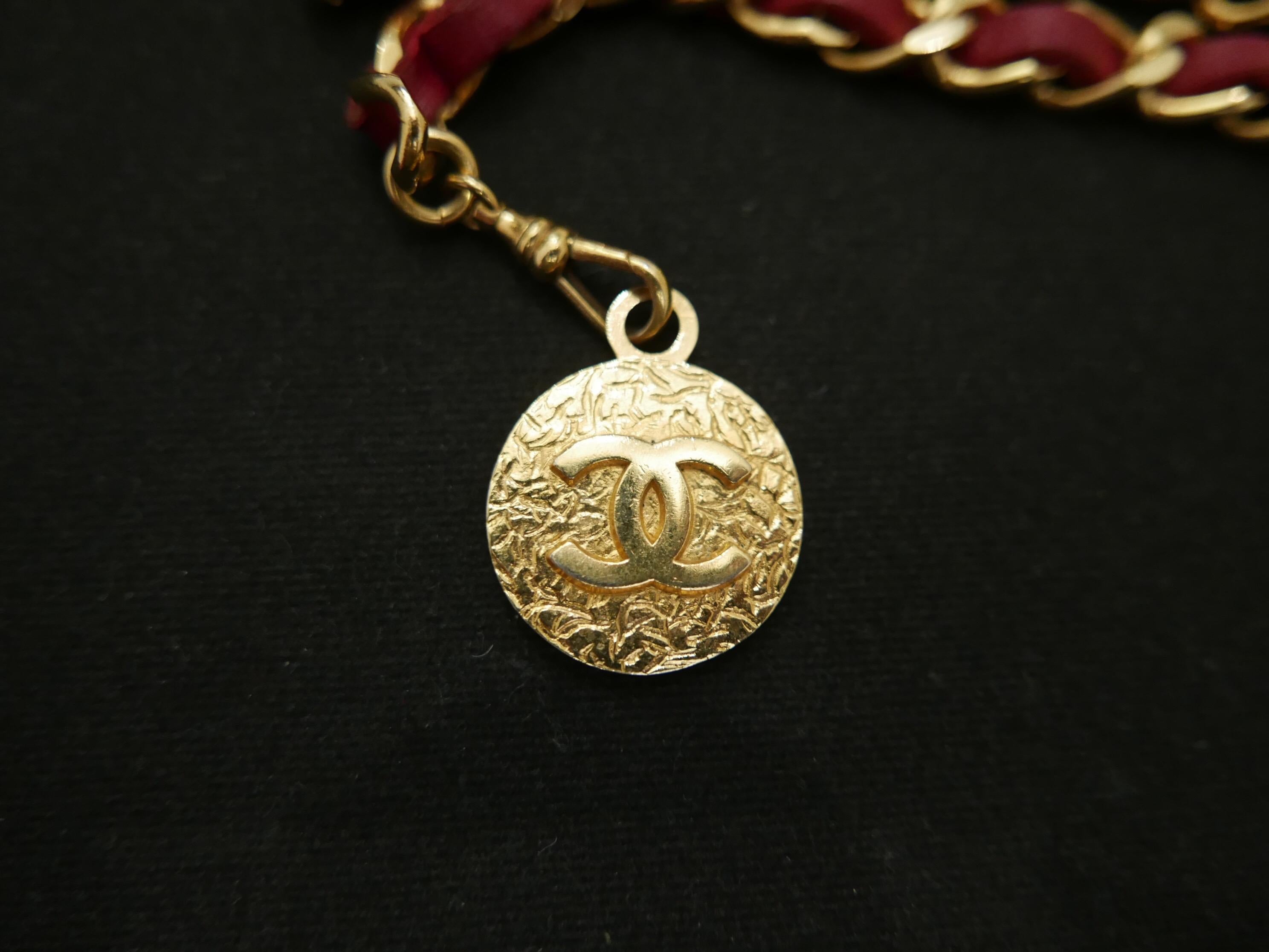 Women's or Men's CHANEL Gold Plated Red Leather Chain Belt Necklace