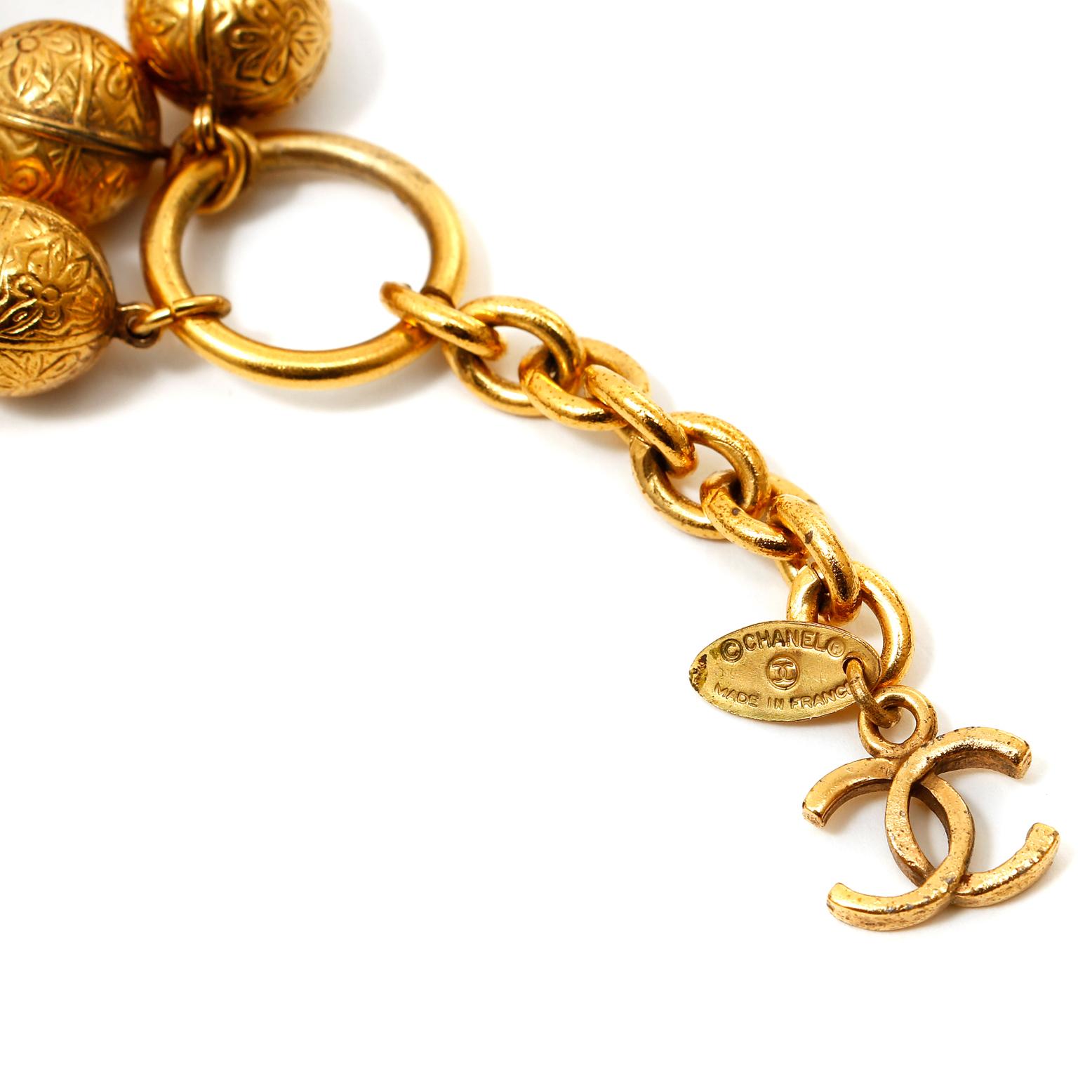 Chanel Gold Plated Triple Strand Vintage Bracelet In Good Condition For Sale In Palm Beach, FL