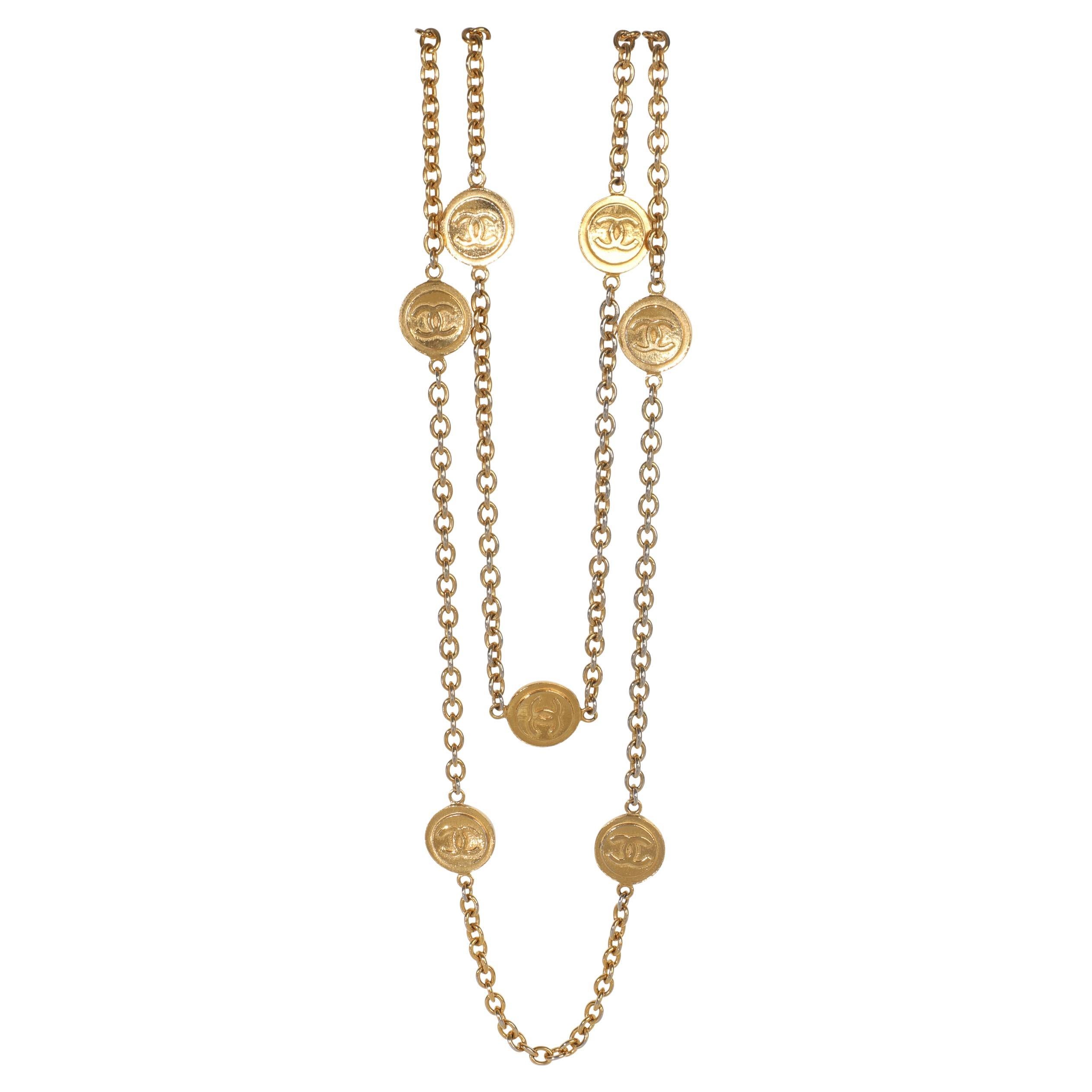 Chanel Gold-Plated Vintage CC Medallion Station Necklace