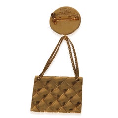 Chanel Gold-Plated  Vintage Matelasse Bag Brooch