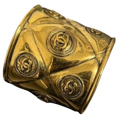 Chanel Gold Plated Vintage Quilted CC Cuff Bracelet