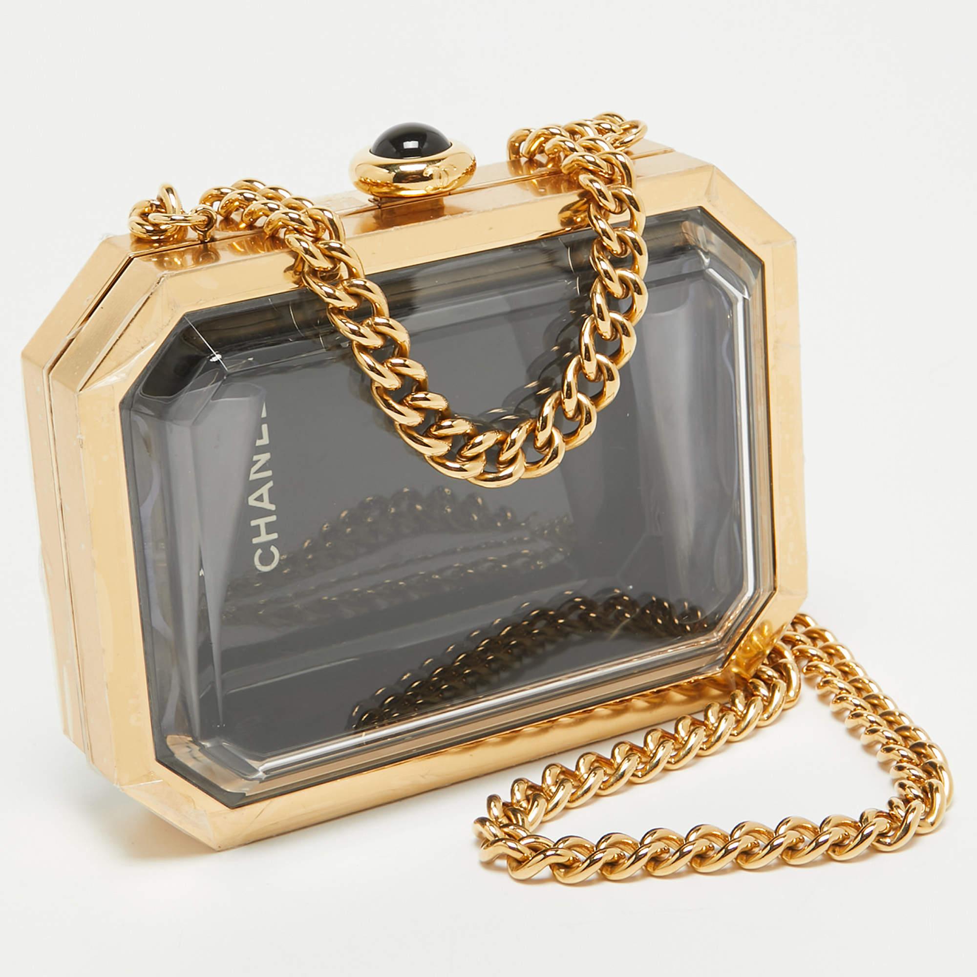 Brown Chanel Gold Premiere Plexiglass Minaudiere Clutch Bag For Sale