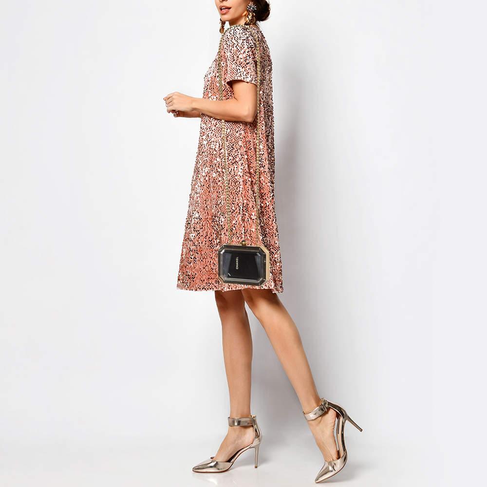 Chanel Gold Premiere Plexiglass Minaudiere Clutch Bag In Good Condition For Sale In Dubai, Al Qouz 2