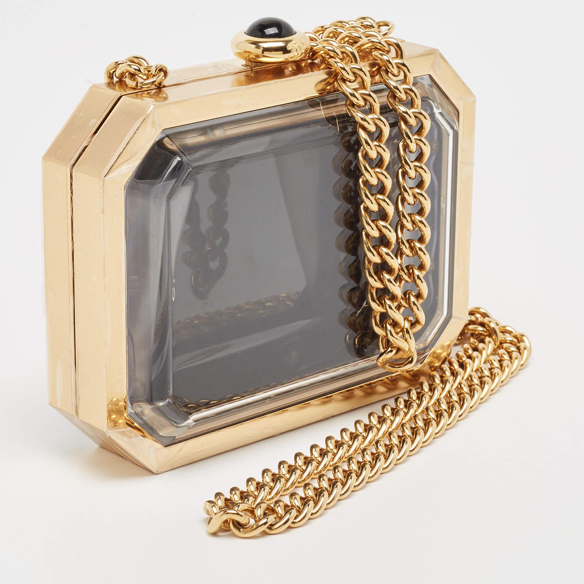 Women's Chanel Gold Premiere Plexiglass Minaudiere Clutch Bag For Sale