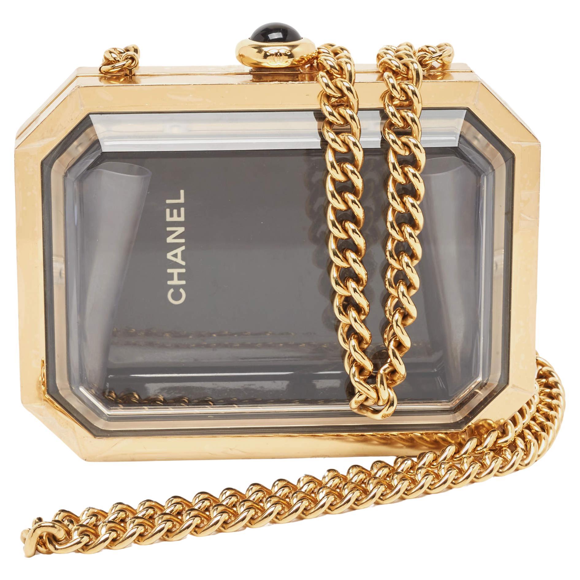 Chanel Gold Premiere Plexiglass Minaudiere Clutch Bag For Sale