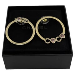 CHANEL Gold Purple Coco Heart Crystal Hoop Earrings