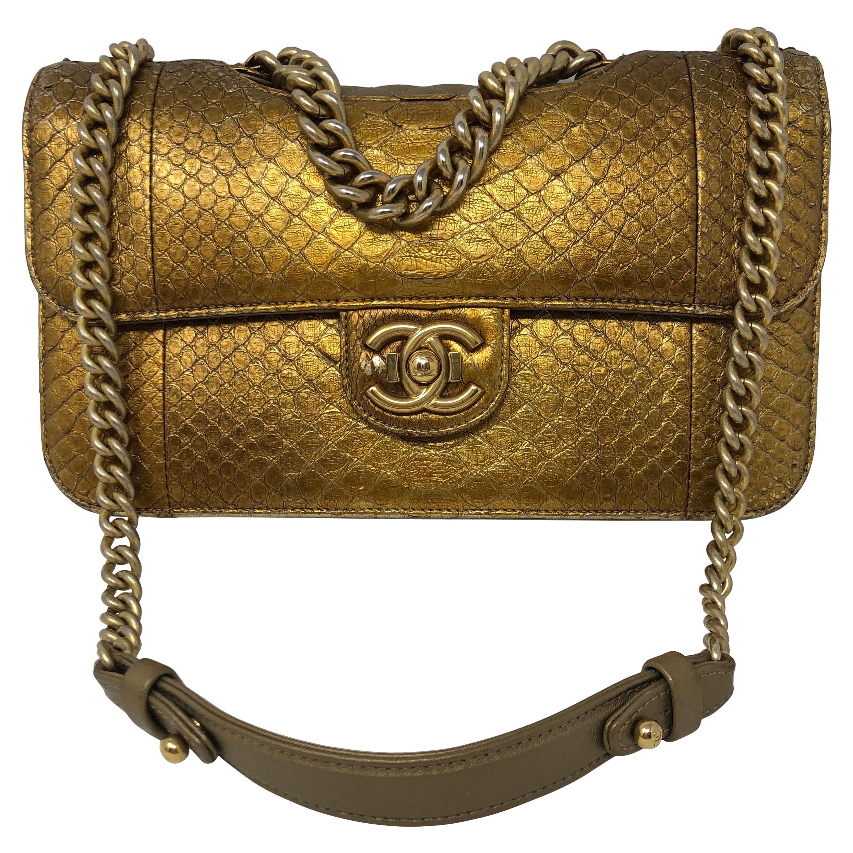Sold at Auction: Chanel Black Suede and Gold Python Double Flap Bag