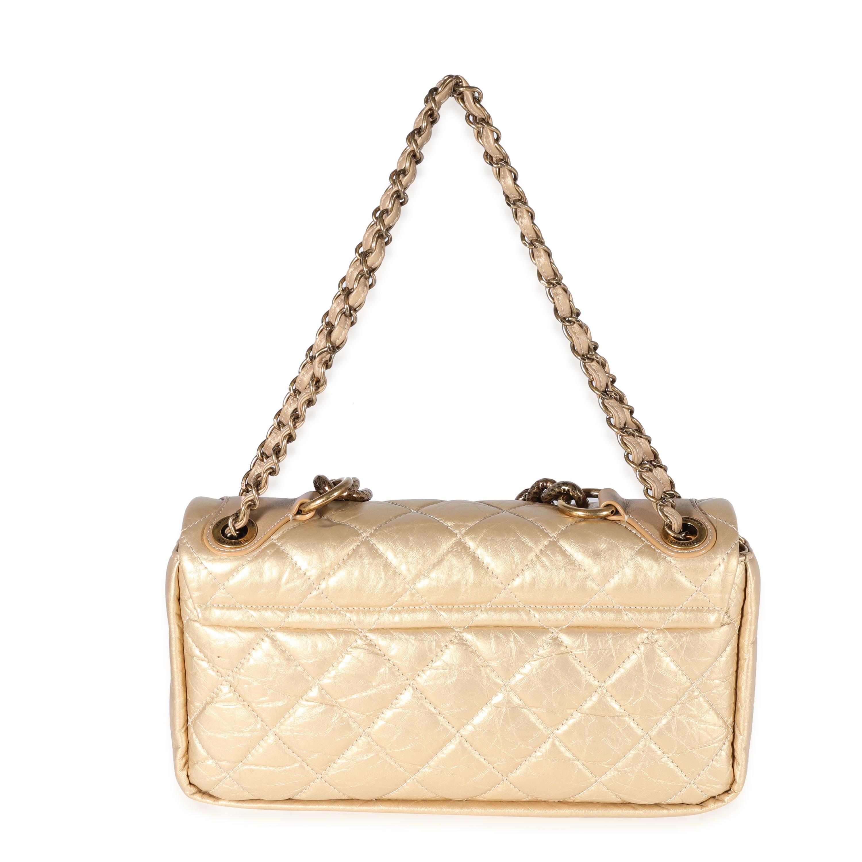 Women's Chanel Gold Quilted Aged Calfskin Medium Pondicherry Flap Bag