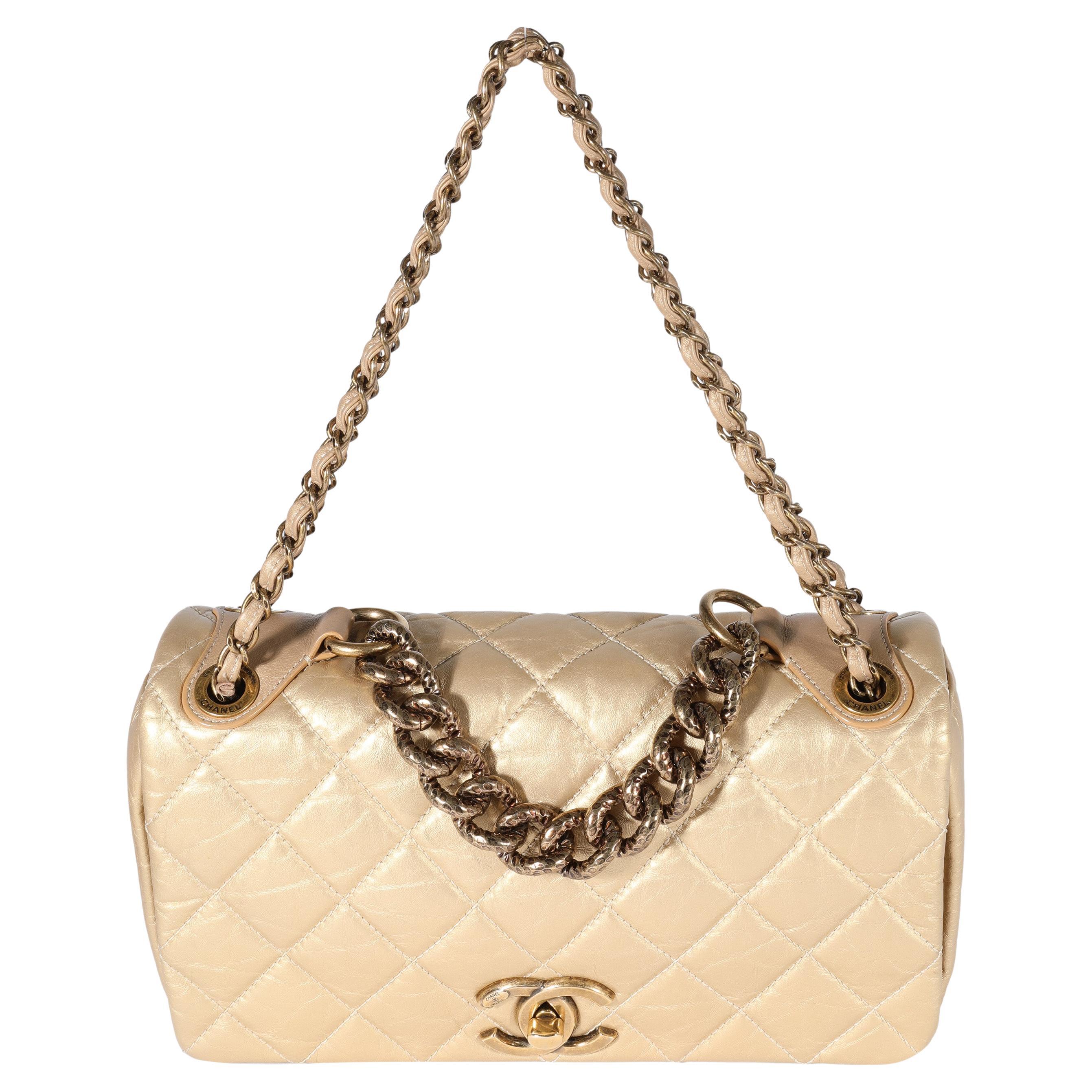 Chanel Gold Quilted Aged Calfskin Medium Pondicherry Flap Bag