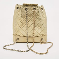 Chanel Gold Quilted Aged Leather Small Gabrielle Backpack