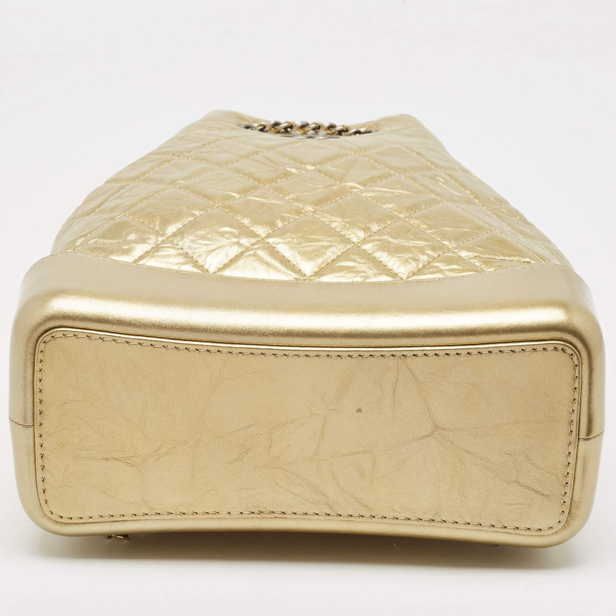 Chanel Gold Quilted Aged Leather Small Gabrielle Backpack For Sale 1