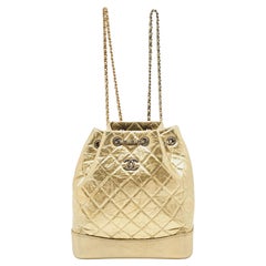 Used Chanel Gold Quilted Aged Leather Small Gabrielle Backpack