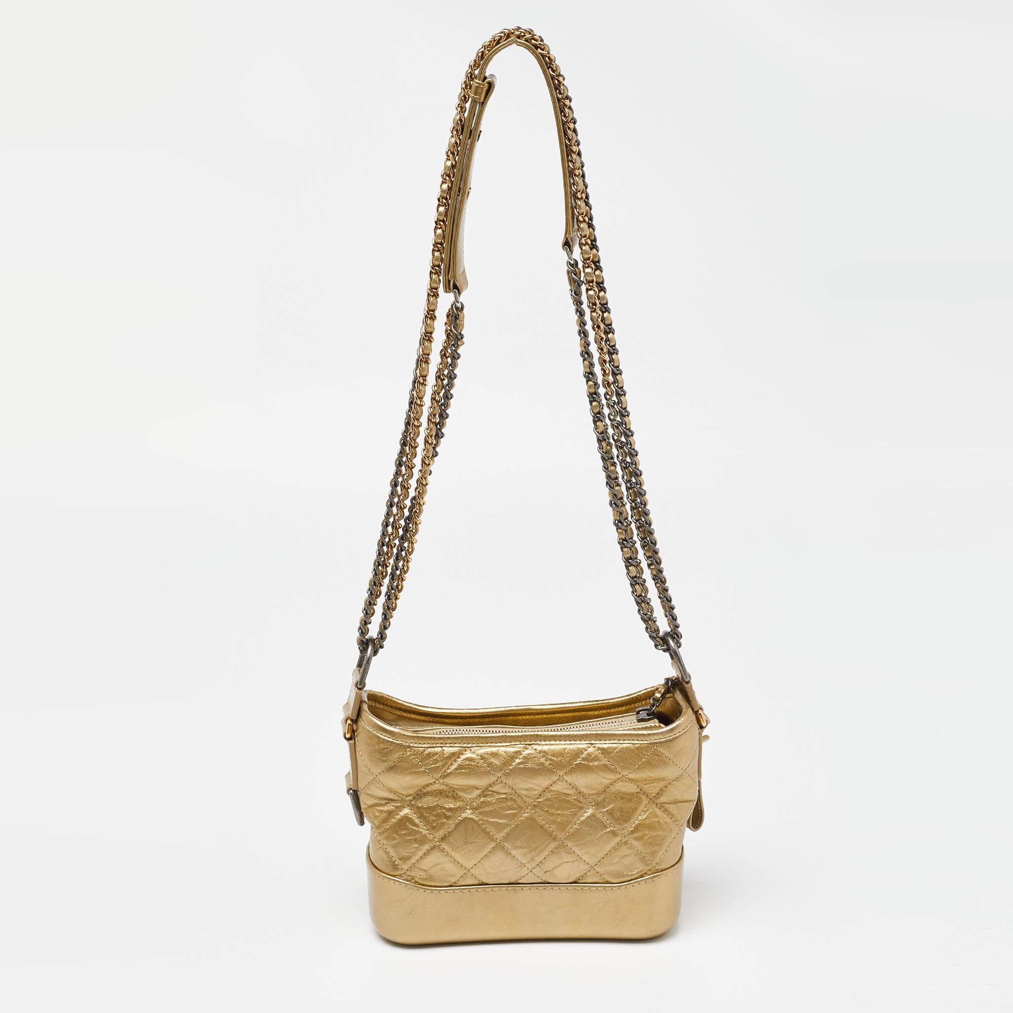 Women's Chanel Gold Quilted Aged Leather Small Gabrielle Hobo