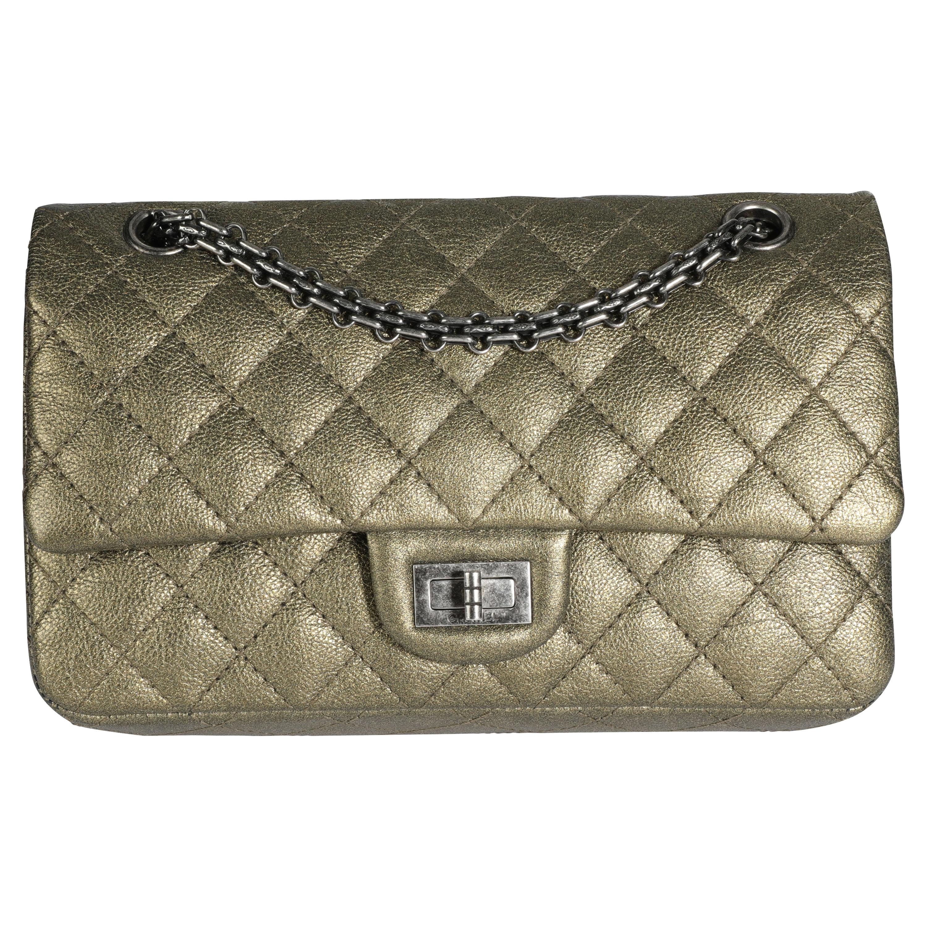 Chanel Gold Quilted Calfskin Reissue 2.55 225 Double Flap Bag