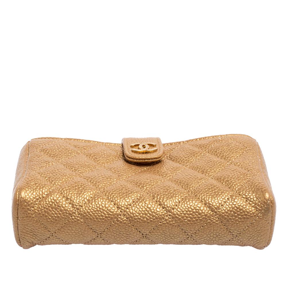 Brown Chanel Gold Quilted Caviar Leather CC O-Mini Phone Holder Clutch