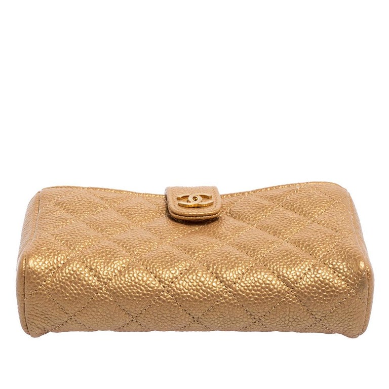 Chanel Gold Quilted Caviar Leather CC O-Mini Phone Holder Clutch at 1stDibs