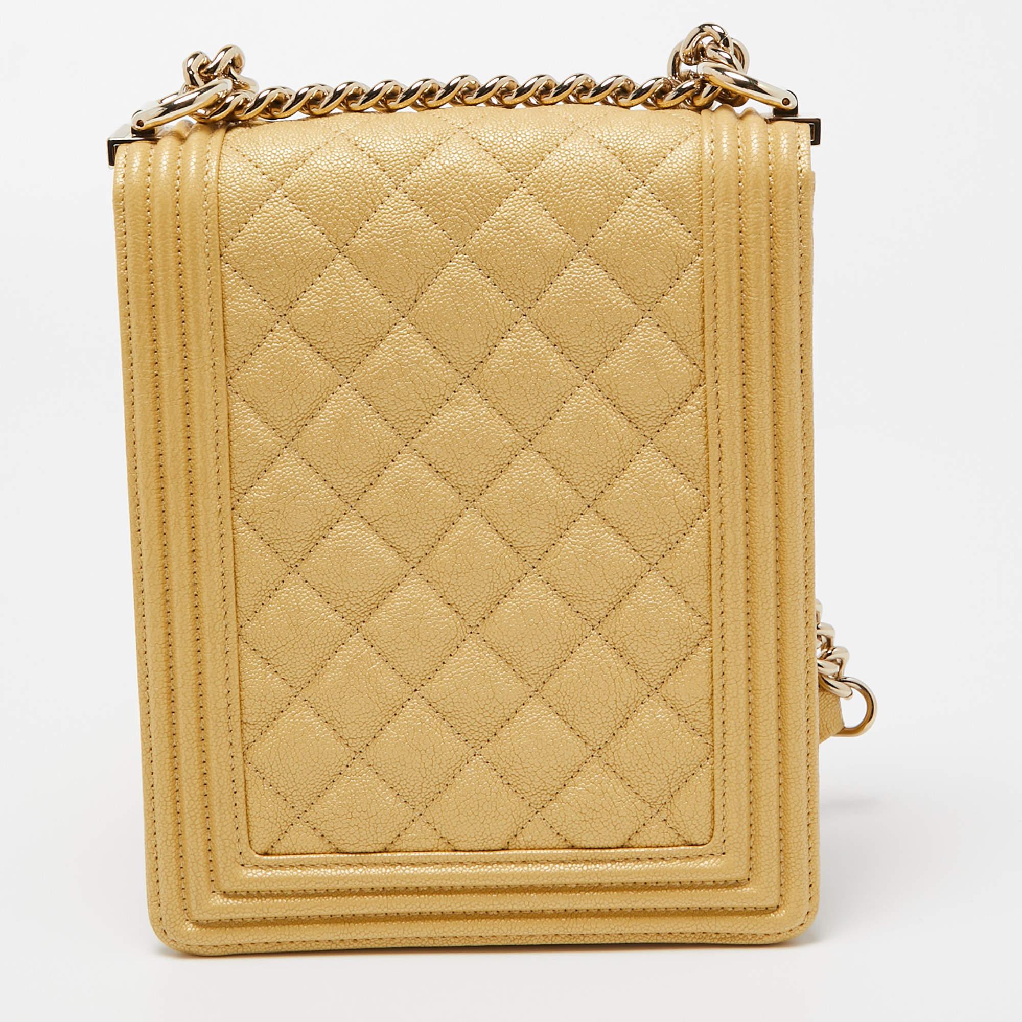 Chanel Gold Quilted Caviar Leather North South Boy Flap Bag 8