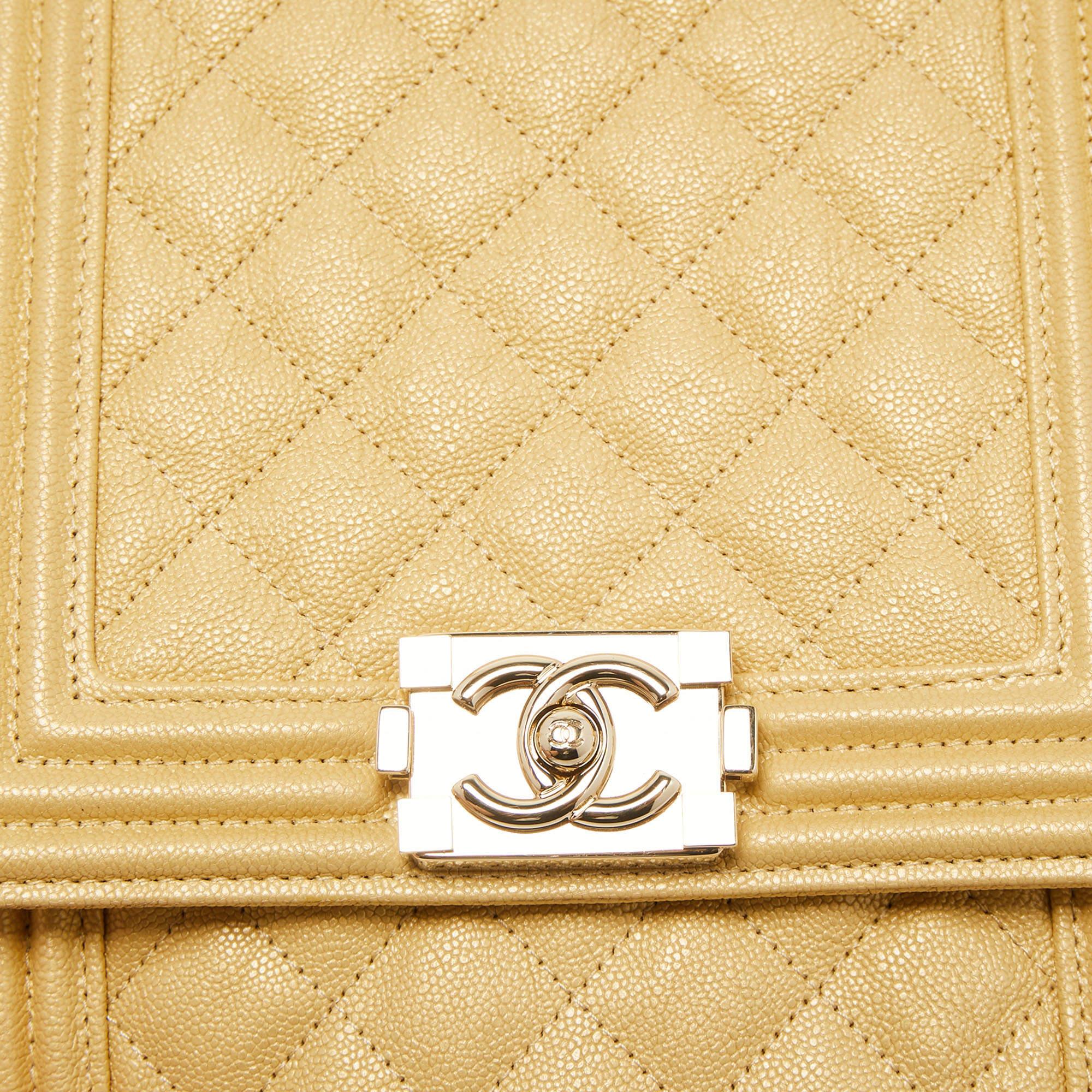 Chanel Gold Quilted Caviar Leather North South Boy Flap Bag 9