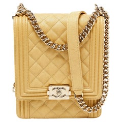 Chanel Gold Quilted Caviar Leather North South Boy Flap Bag