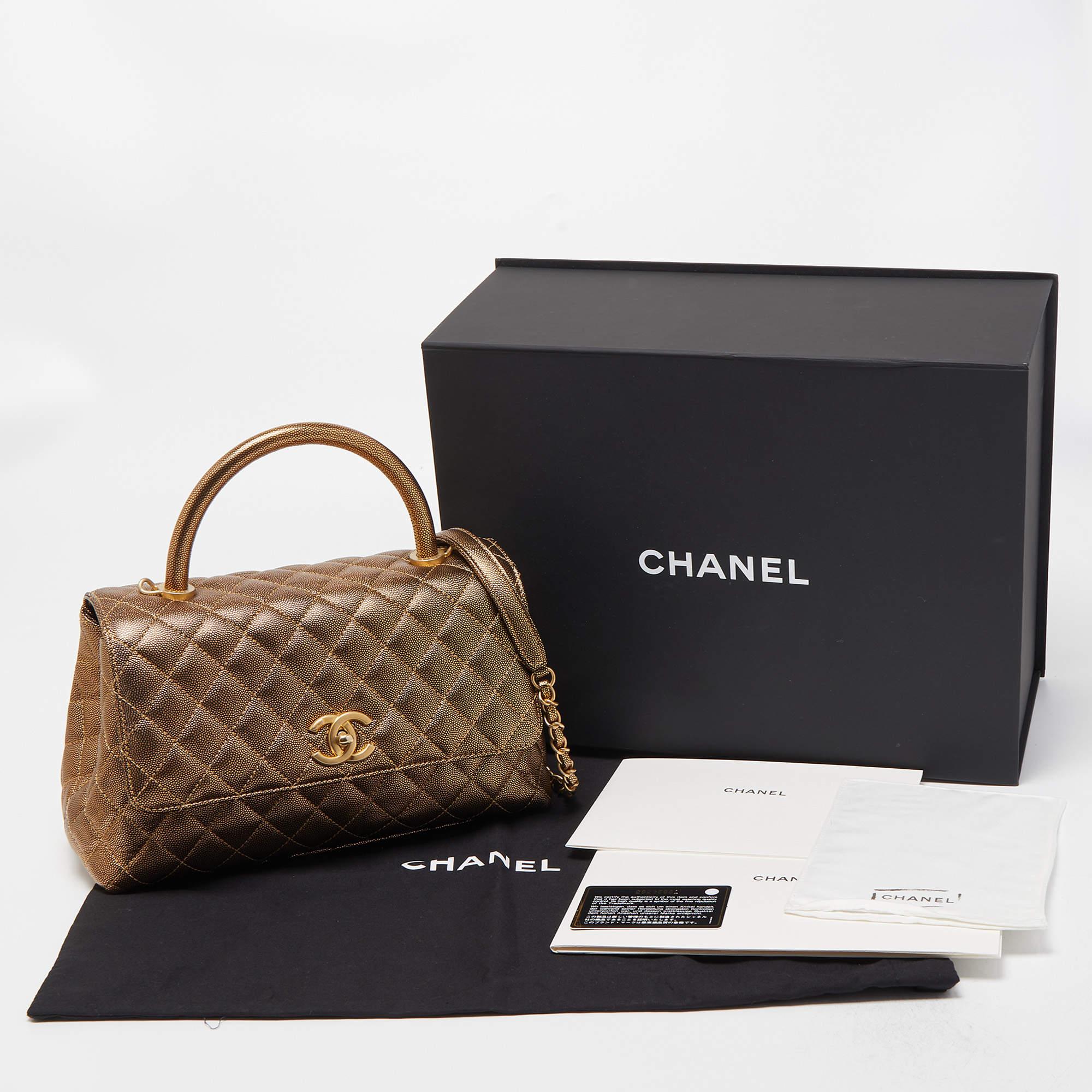 Chanel Gold Quilted Caviar Leather Small Coco Top Handle Bag 8