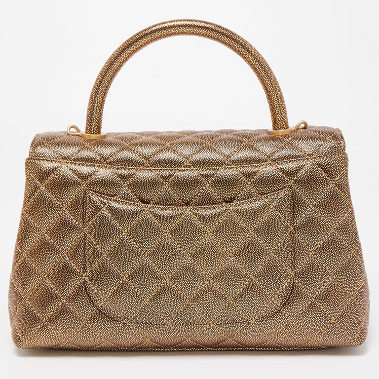 Chanel Gold Quilted Caviar Leather Small Coco Top Handle Bag at