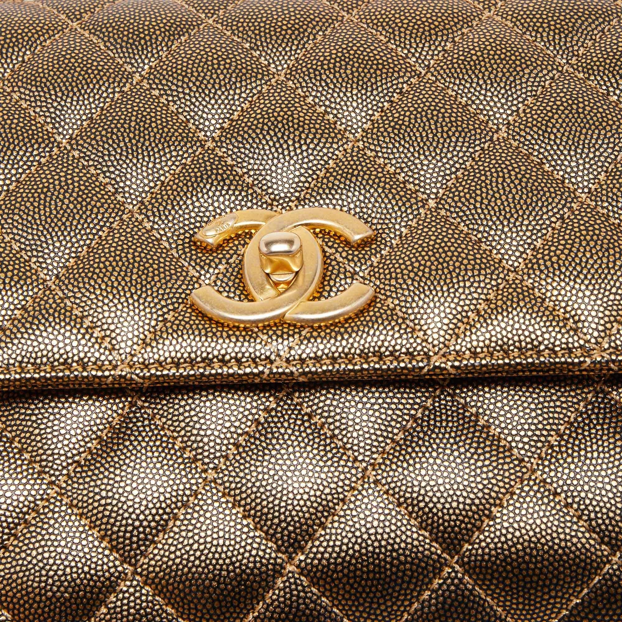 Chanel Gold Quilted Caviar Leather Small Coco Top Handle Bag 4