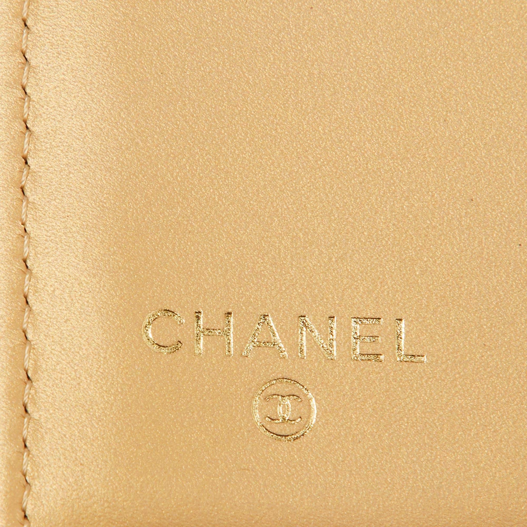 Chanel Gold Quilted Caviar Leather Trifold Wallet For Sale 5