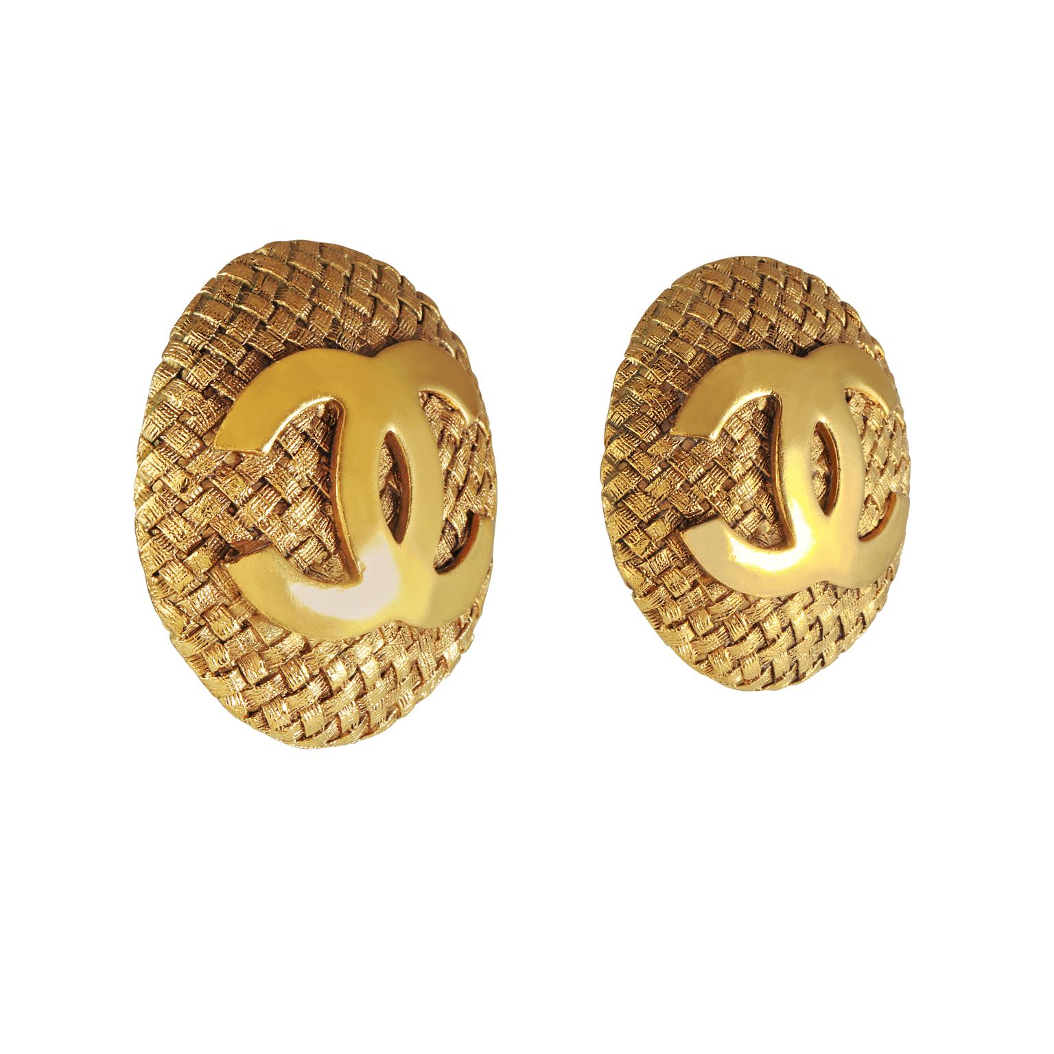 chanel gold button earrings