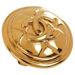 Used Chanel Gold Quilted CC Button Pin