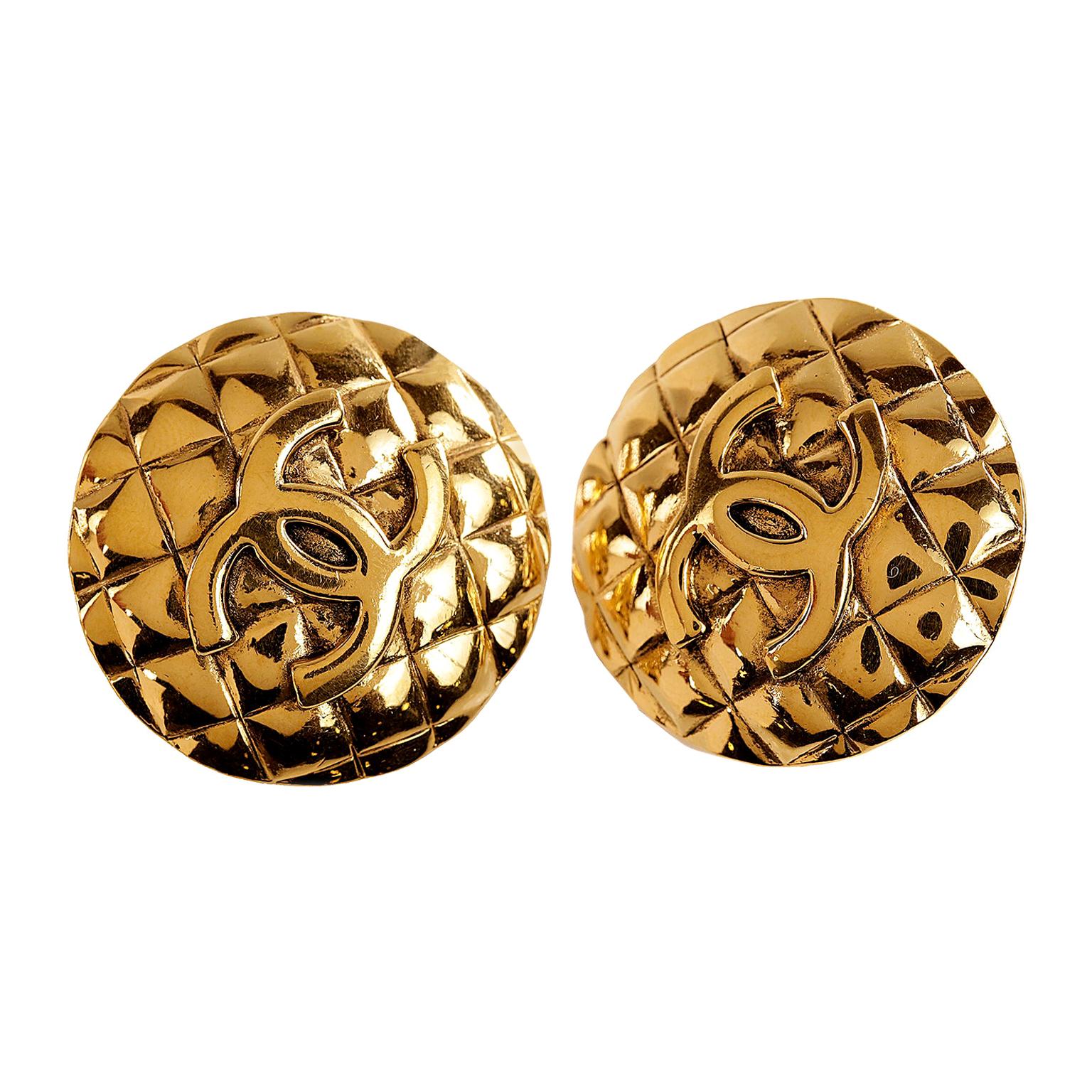 Chanel Brand New Gold CC Flower Blue Stone Stem Clip on Earrings For Sale  at 1stDibs