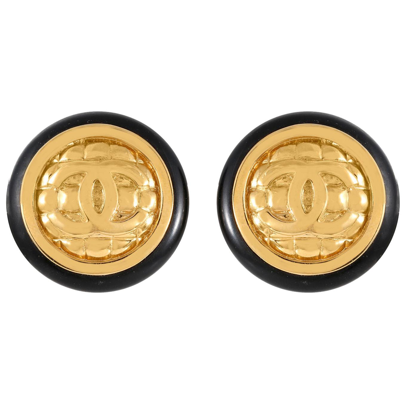 Chanel Gold Quilted CC Earrings