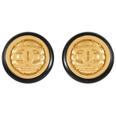 Vintage Chanel Gold Quilted CC Earrings