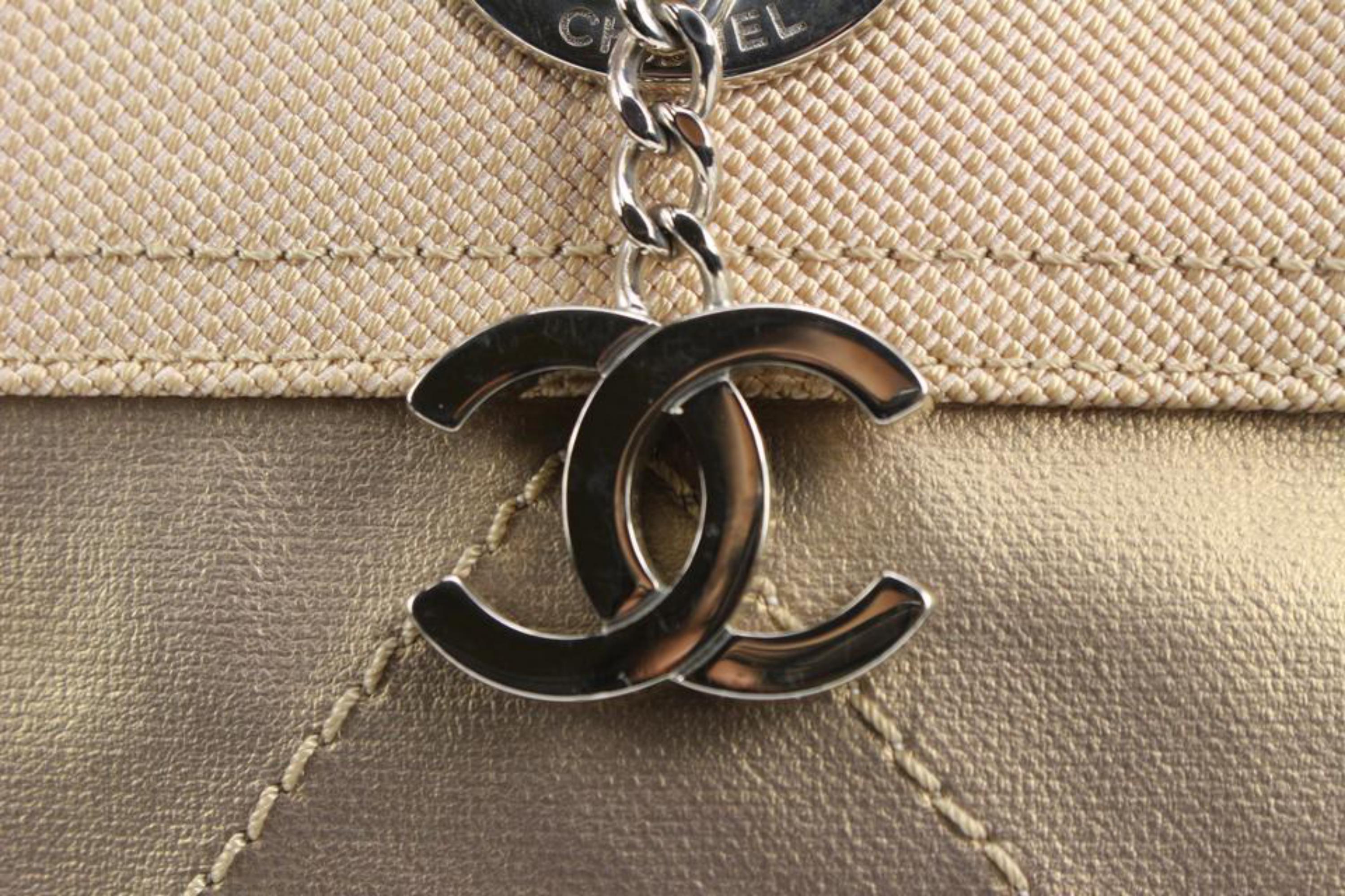 Chanel Gold Quilted CC Logo Biarritz GM Tote 8c131s For Sale 8