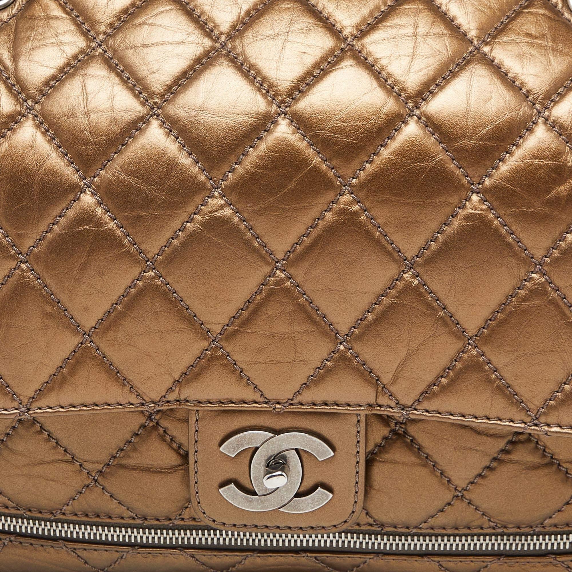 Chanel Gold Quilted Crinkled Leather PNY Expandable Shoulder Bag 6