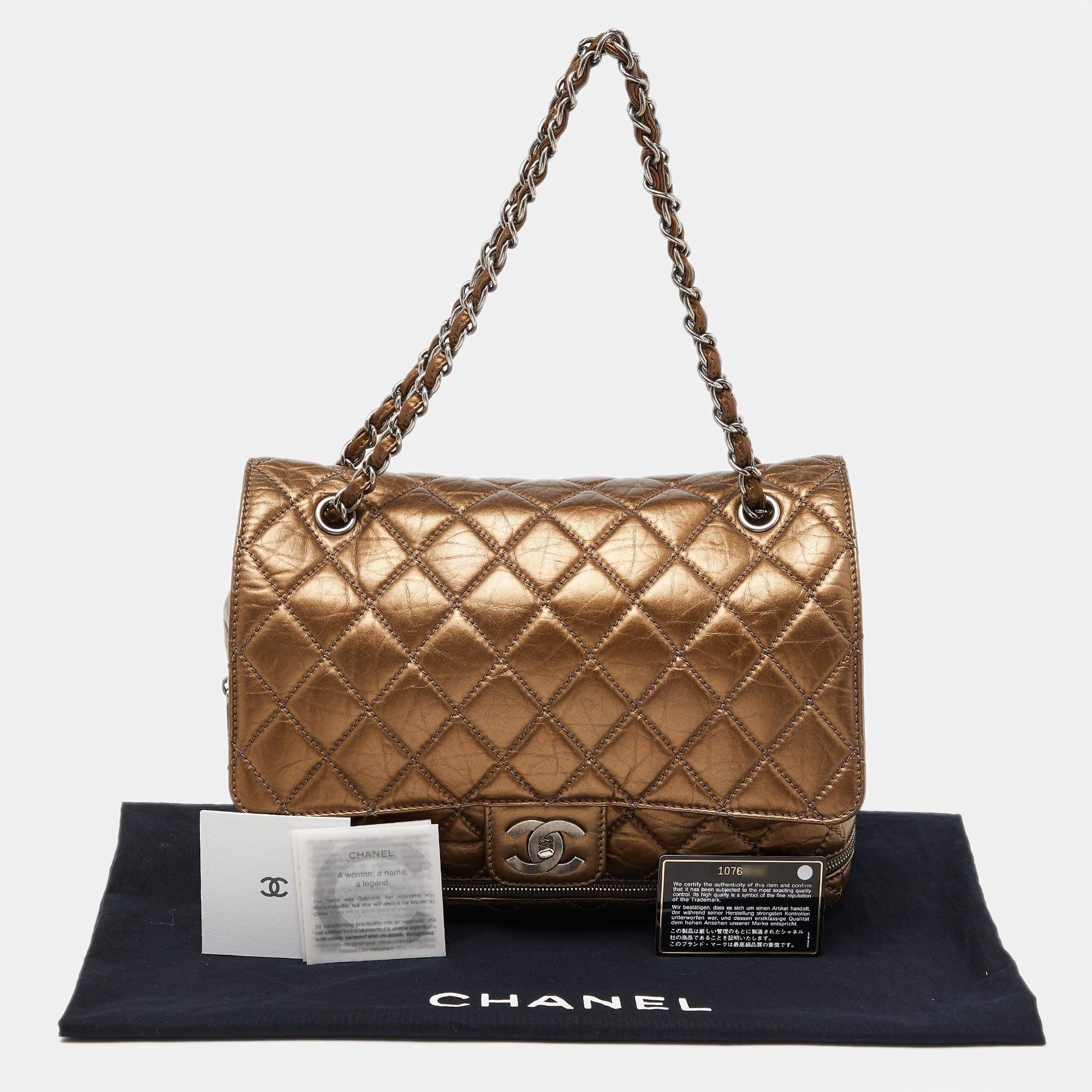 Chanel Gold Quilted Crinkled Leather PNY Expandable Shoulder Bag 8
