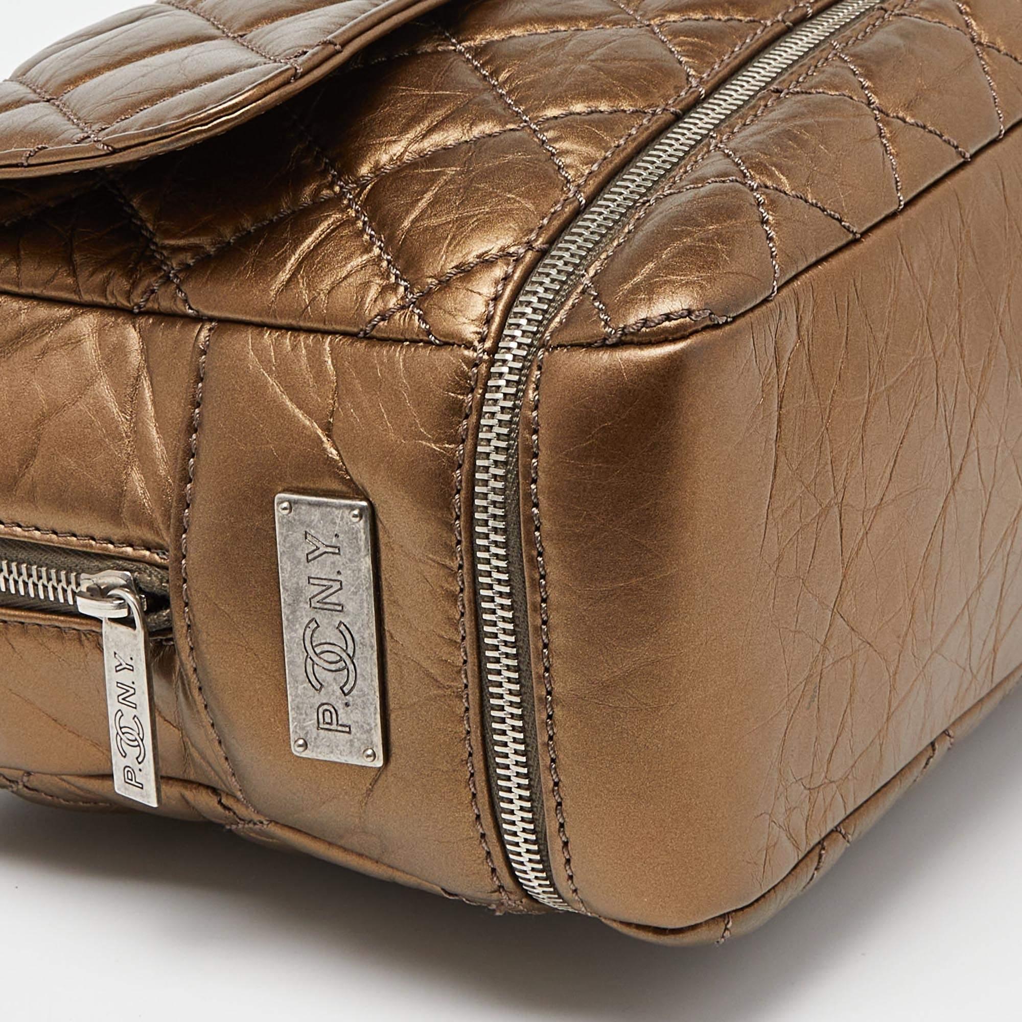 Chanel Gold Quilted Crinkled Leather PNY Expandable Shoulder Bag 4