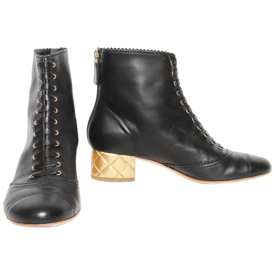 Chanel Gold Quilted Heel Bootie