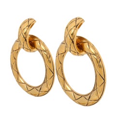 Chanel Gold Quilted Hoop Clip On Earrings