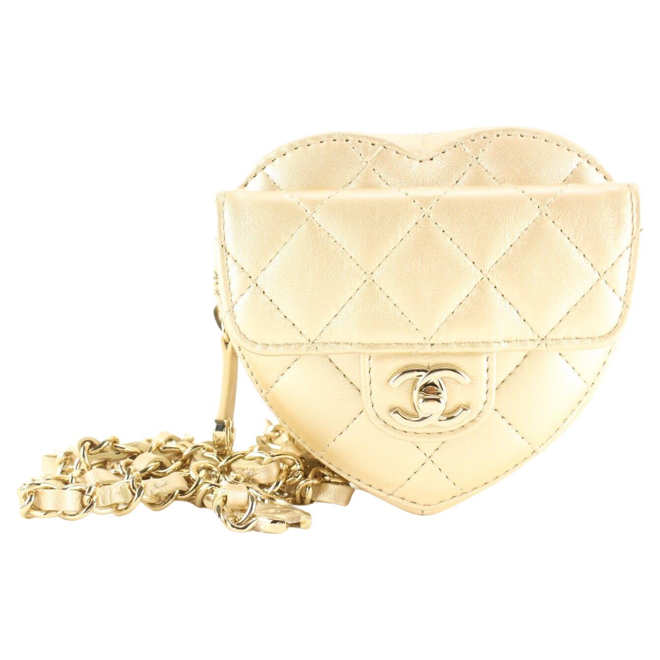 Chanel Gold Quilted Lambskin CC in Love Heart Belt Bag GHW 1CK717a