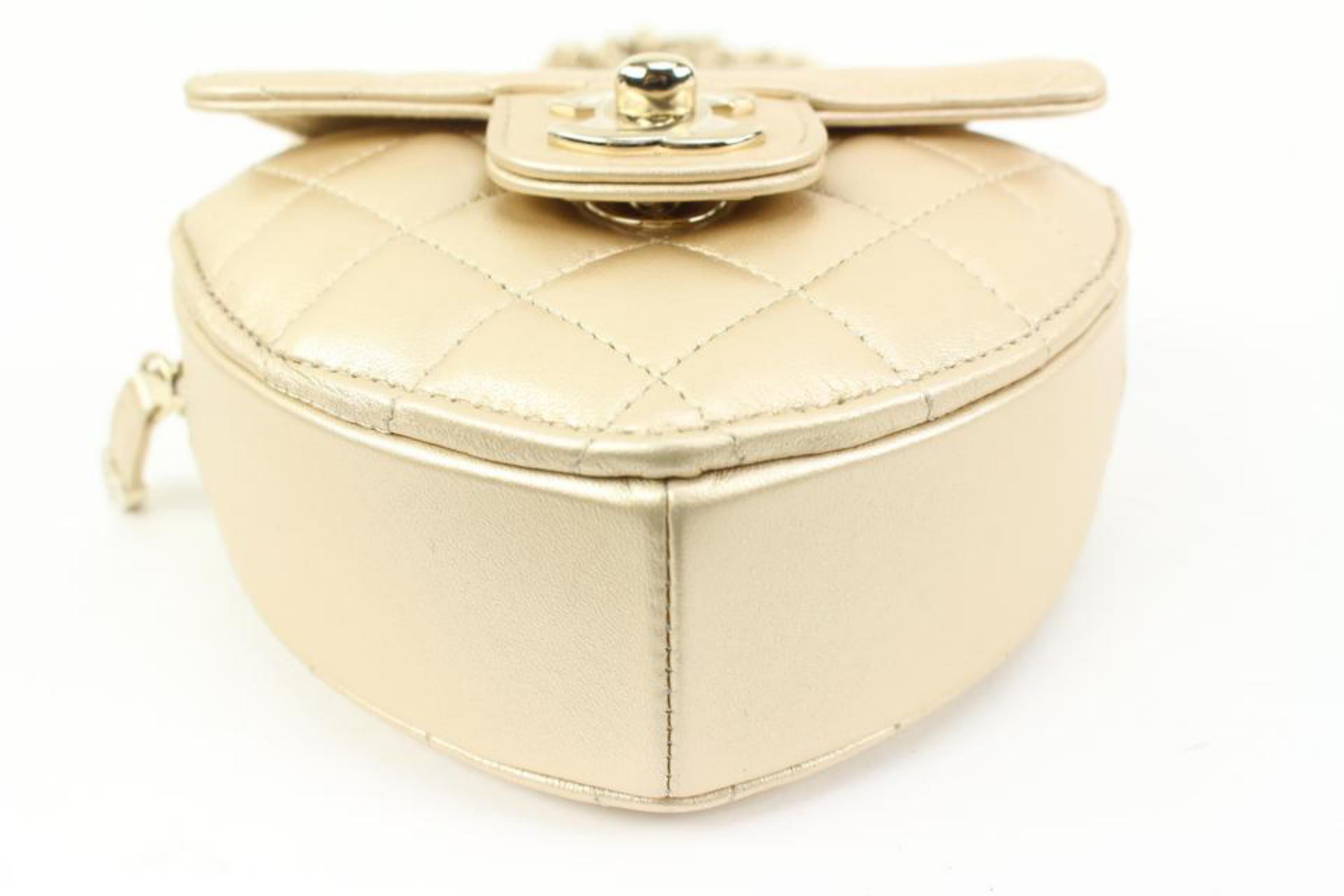 Chanel Gold Quilted Lambskin CC in Love Mini Heart Bag Crossbody 48ck325s 4