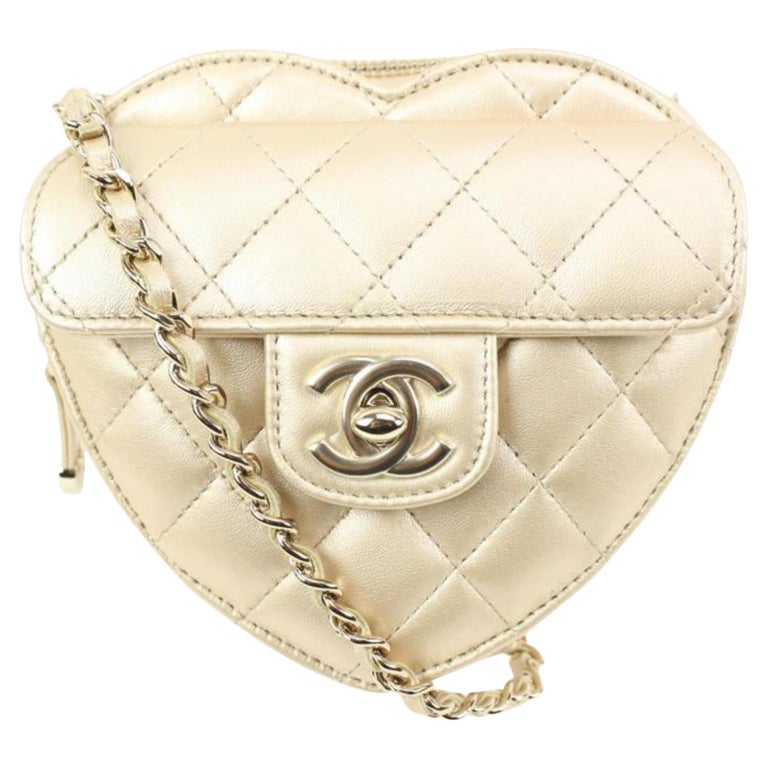 Chanel Gold Quilted Lambskin CC in Love Mini Heart Bag Crossbody 48ck325s  at 1stDibs