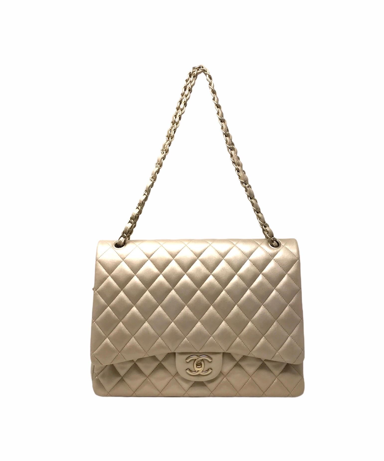 Chanel Gold Quilted Lambskin Leather Maxi Classic Double Flap Bag 2012 For Sale 3