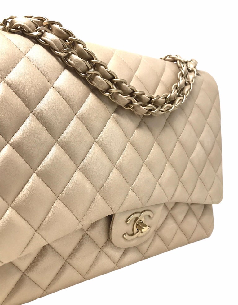 Chanel Gold Quilted Lambskin Leather Maxi Classic Double Flap Bag