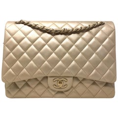 Chanel Gold Quilted Lambskin Leather Maxi Classic Double Flap Bag 2012