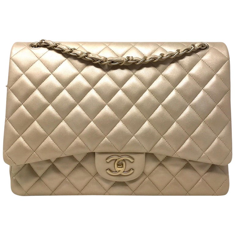 Pearly Beige Quilted Caviar Classic Medium Double Flap Gold Hardware, 2012